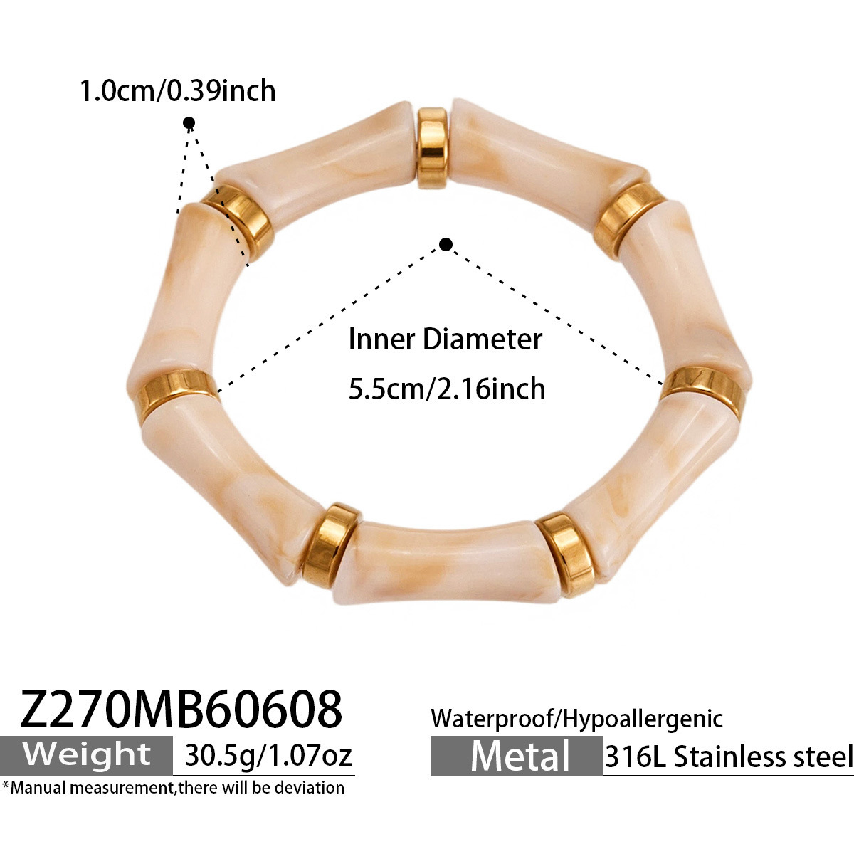 Z270-pulsera de resina blanca dorada