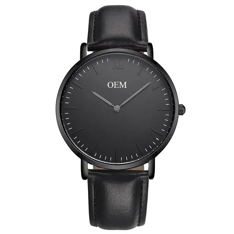 Montre personnalisée avec logo japonais Quartz Movt tout noir en acier inoxydable Montre personnalisée minimaliste à l'arrière