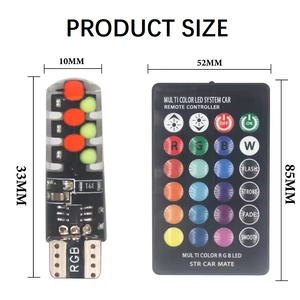 12V T10 W5W RGB COB发光二极管灯泡频闪闪光灯汽车照明阅读灯汽车楔形灯带遥控器