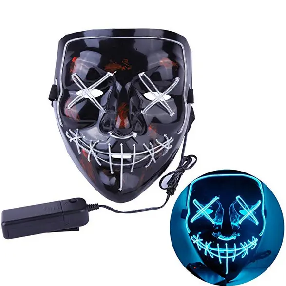 Mascarilla de neón para fiesta, máscara de cara completa con luz LED Rave, para fiesta de Halloween