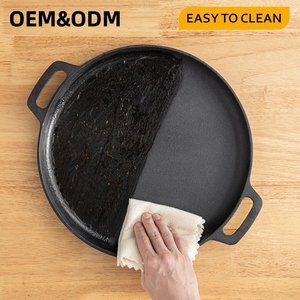 OEM dökme demir kalbur tava yuvarlak önceden terbiyeli Skillets et, balık ve sebze barbekü ızgara veya açık tencere için - Product Image 3