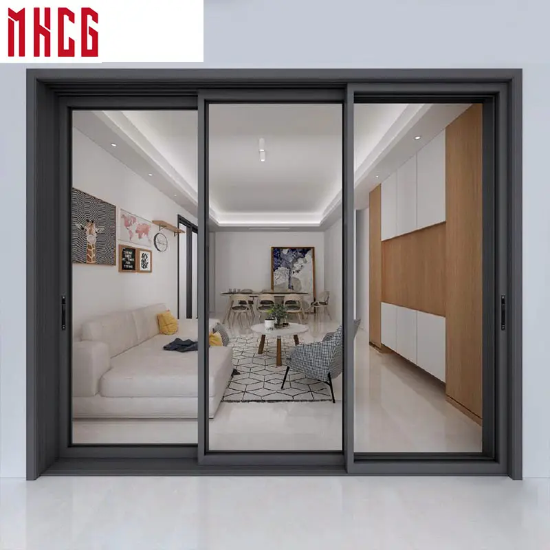 MHCG алюминиевые тонкие алюминиевые двойные застекленные раздвижные двери патио