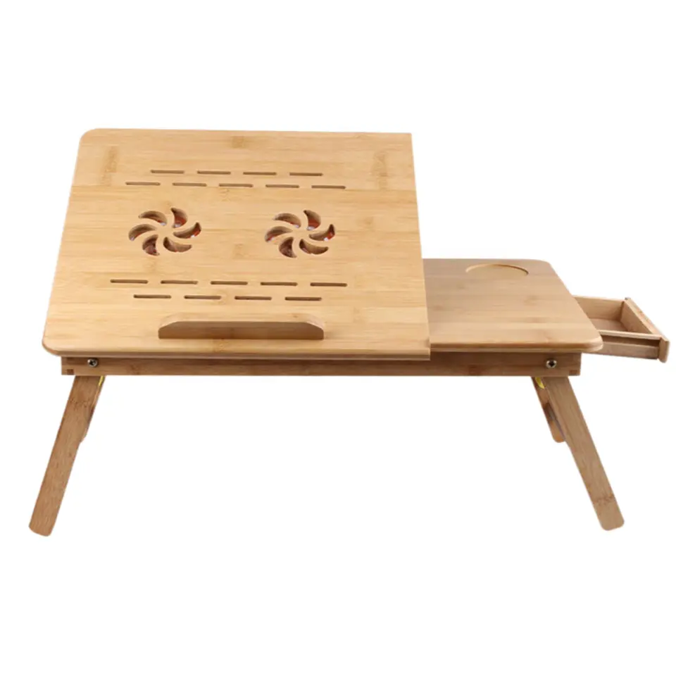 Fábrica de China, venta al por mayor, bandeja de cama de bambú, mesa ajustable para ordenador portátil, Ordenador de madera, pequeña mesa plegable, escritorio para sofá