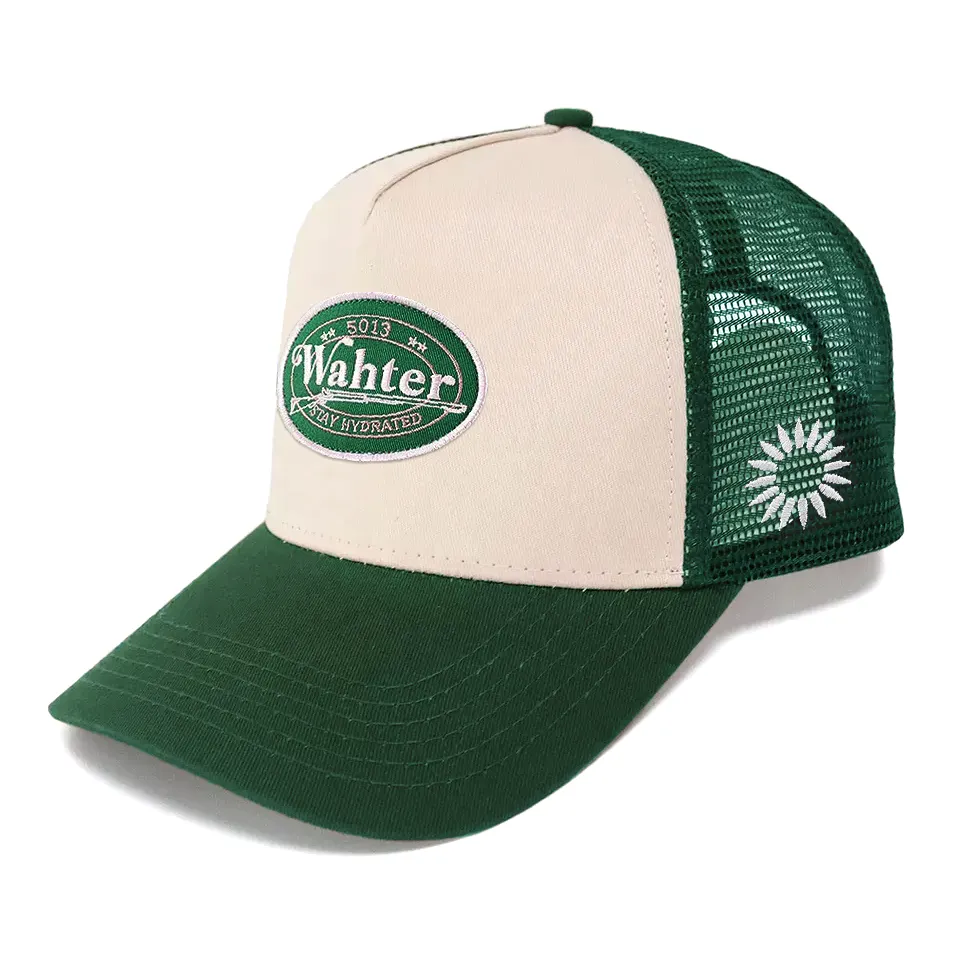 Custom Classic Primavera Verão bordado Trucker Cap malha algodão ao ar livre 5 painel dois tons bordado malha Trucker Hat