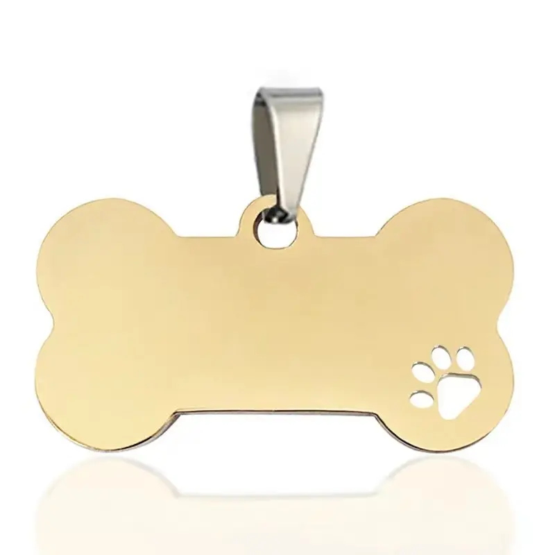 Logotipo personalizado sublimado rectángulo brillante grabado DIY hueco perro garra hueso mascota etiqueta colgante llavero de acero inoxidable