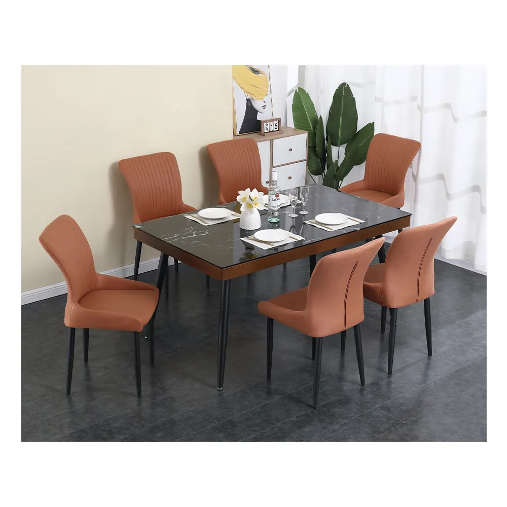 Table à manger et chaises meubles modernes salle à manger carré en métal cuisine métal bois avec élégant noir ensemble meubles de maison fer