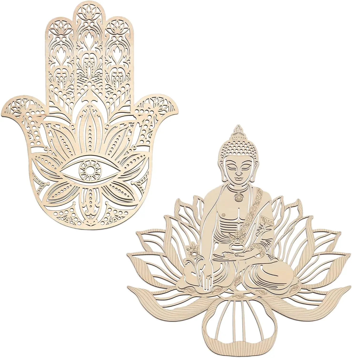 All'ingrosso geometria legno parete Art Set D Hamsa e Thai Buddha