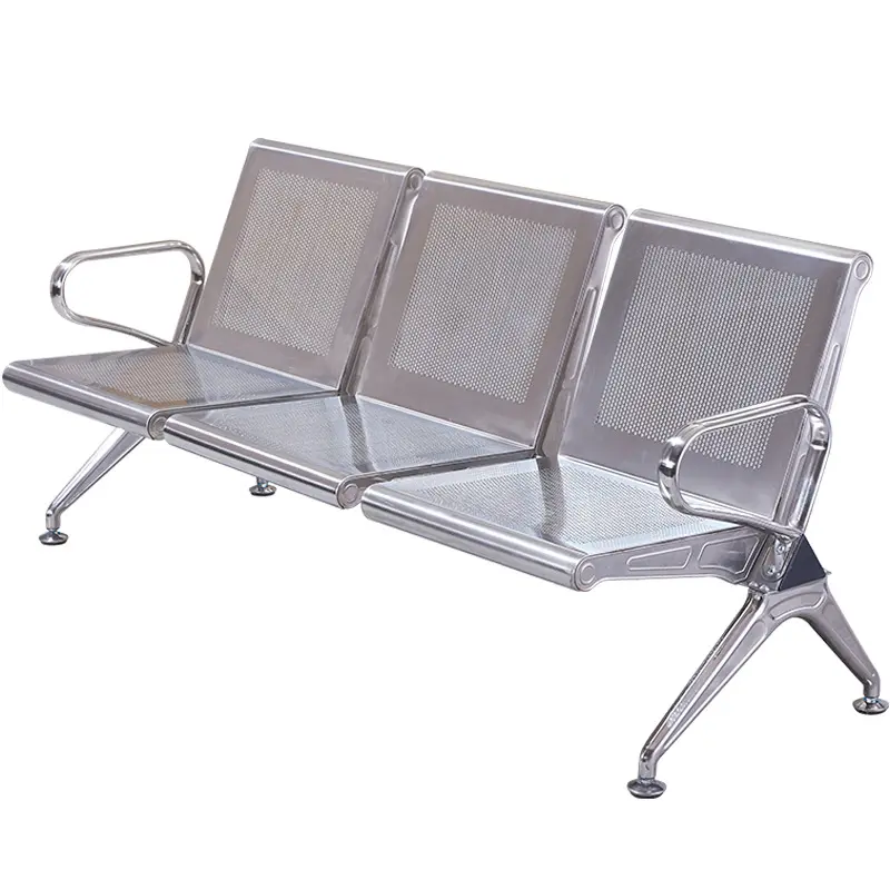 Hospital Clinic 3 Seater Waiting Chair Sliver Colour Bank Airport Bench Chair Bus Station Stainless Steel Row Chair