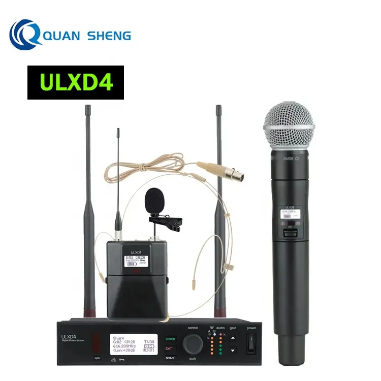 ULXD4 Casque d'écoute professionnel sans fil Uhf Microphone de Lavalier Microphone numérique de scène