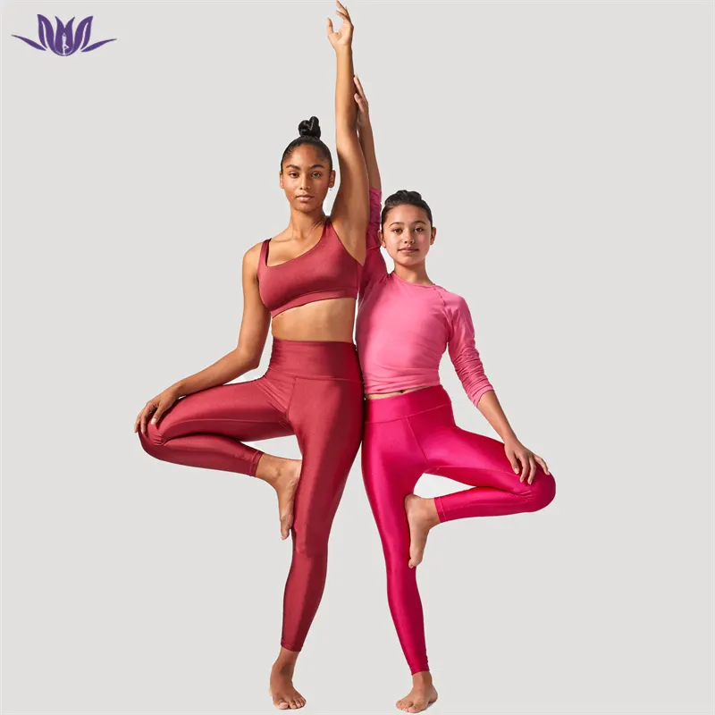 Heißer Verkauf neue recycelbare Sport bekleidung mit hoher Taille Kinder aktiv tragen Yoga zweiteiliges rotes Fitness-Set Für Mädchen