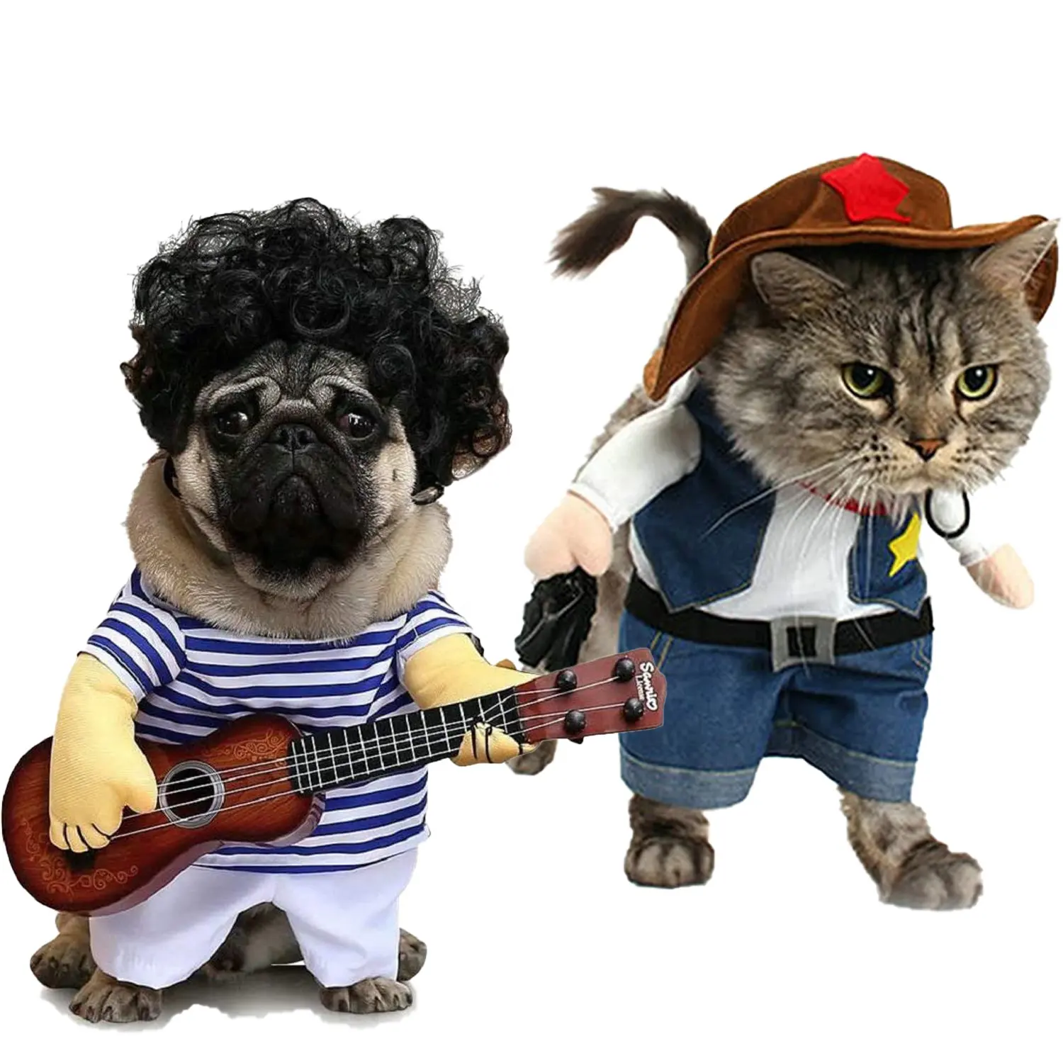 Komik Cosplay kostüm birden stilleri mevcut peruk T-shirt Set yavru kedi köpek parti cadılar bayramı Pet köpek giysileri