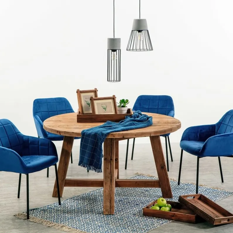 Table à manger ronde avec chaises de 4 places, en bois massif, vintage, rustique et moderne
