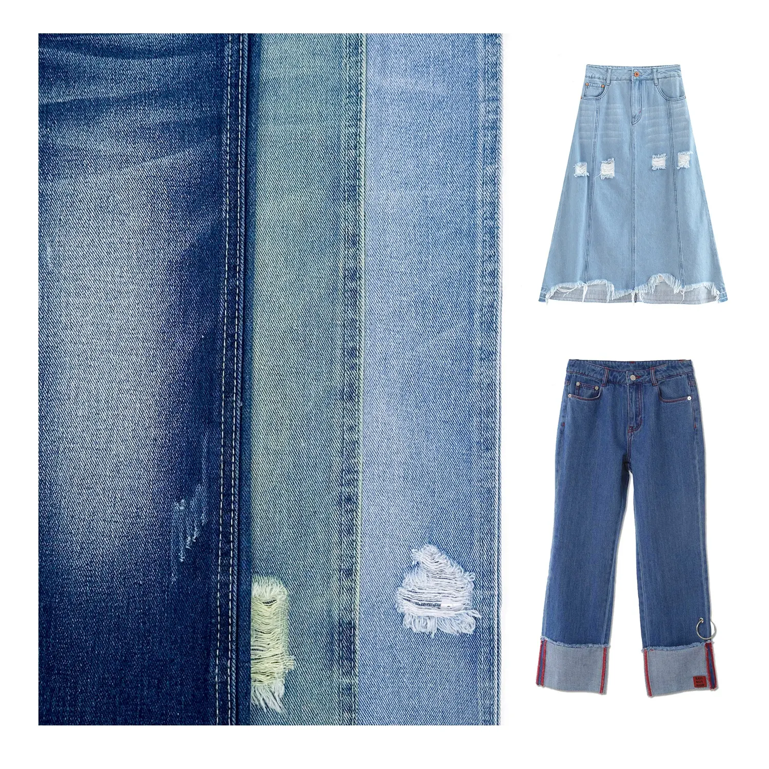 Stock 12oz de tissu jeans épais tissu jeans fil modal tissu vintage tissu denim tricoté sergé pour vêtements de créateurs avec vente en gros