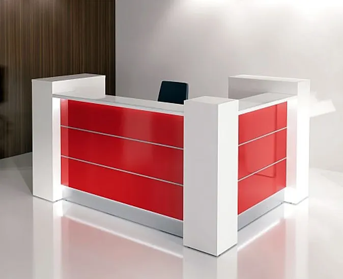 Used Cash Counter Public Service Center Self-help Counters Red Colored Reception Desk