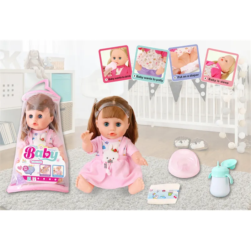 Crianças 14 Inch English 14 Sounds Ic Boys Dolls Brinquedos Com Garrafa De Bebê Urina Bacia E Urina Calças Com Pvc Tote Gift Bag