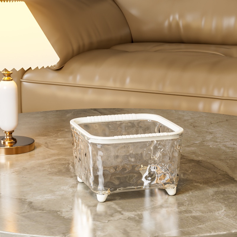 Anneau de presse petit, transparent blanc, effet vague d'eau, luxe discret.