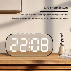 LED多機能スヌーズ表示ホワイトタイムテーブル目覚ましデジタル時計モダンミラー目覚まし時計LEDホワイトライトテーブルランプ - Product Image 2