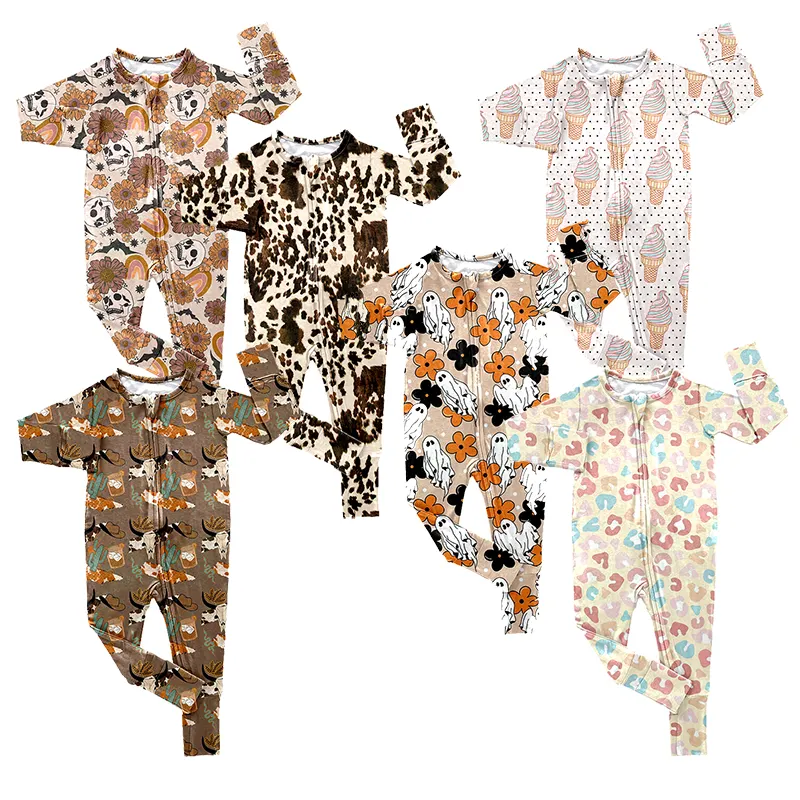 Trend ing Langarm Stram pler Bambus Stoff Custom Print Baby Fold Over Sleeper Wear Boy Girl Einteiliger Pyjama
