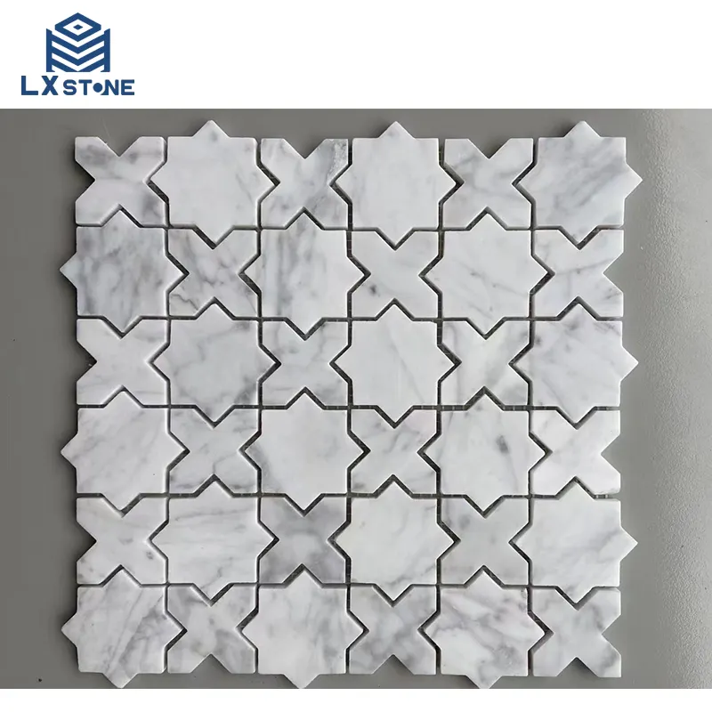 LX ubin batu bunga mosaik marmer putih mosaik Cina untuk proyek hotel