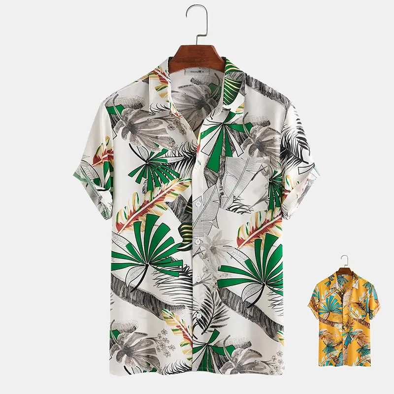 Camicia Hawaii stampata in cotone poliestere con stampa a manica corta di alta qualità nuova moda stile foglia