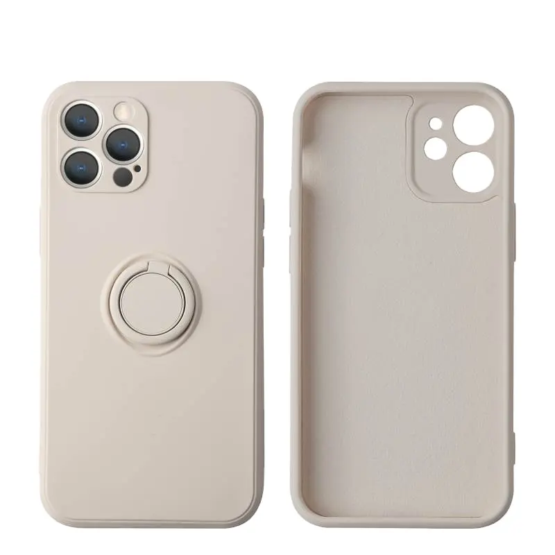 New Liquid Silicone Phone Case For iPhone 15 14 13 12 11 Pro XR XS Max 7 8 Plus SE 2020 With Ring Stand Holder Soft Back Cover