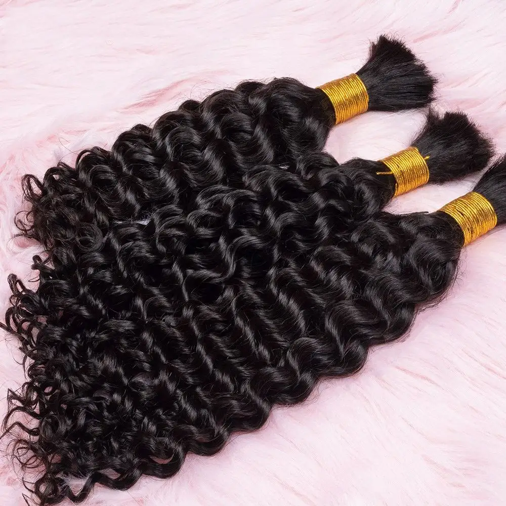 Extensiones de cabello humano a granel, extensiones de cabello humano brasileño alineado con cutícula, rizo español, extensiones de cabello a granel para mujeres negras, venta al por mayor