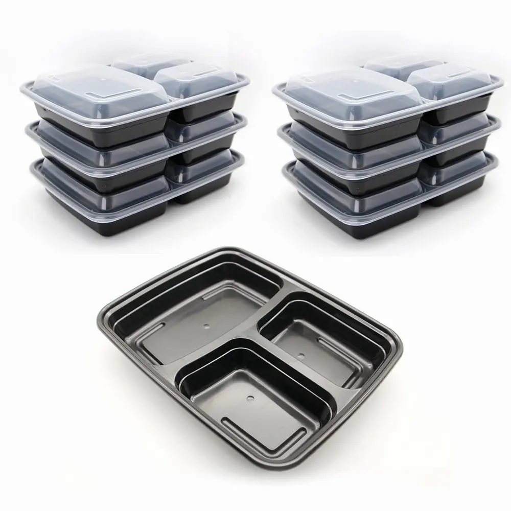 Bento-fiambrera duradera, contenedores de plástico reutilizables para comida, sin BPA, 3 compartimentos