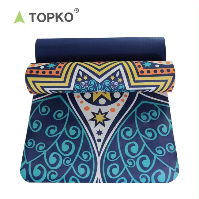 TOPKO Hot Sale Eco Friendly Custom Blue TPE Suede Yoga Mat Double Layer Anti-slip TPE Yoga Mat