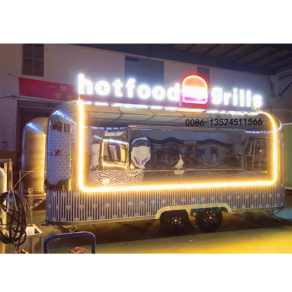 Airstream Pizza kamyon barbekü mutfak mobil Fast Food mobil barbekü gıda römork sundurma ile büyük fiyat