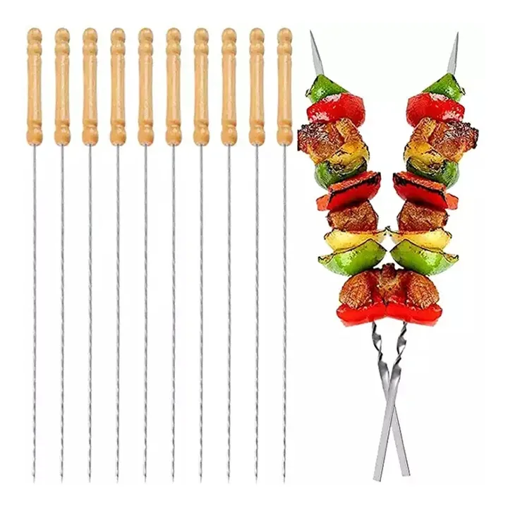 Pinchos para barbacoa, palitos para asar de acero inoxidable, aguja, parrilla Kabob, tenedores planos para barbacoa, pinchos para Picnic para acampar al aire libre, herramienta para barbacoa