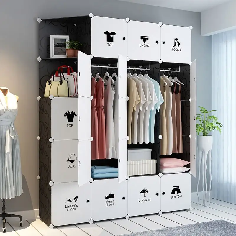 22 puertas de almacenamiento de tela Pp plástico blanco Led Tv armario diseños para el dormitorio armario de montaje gratuito