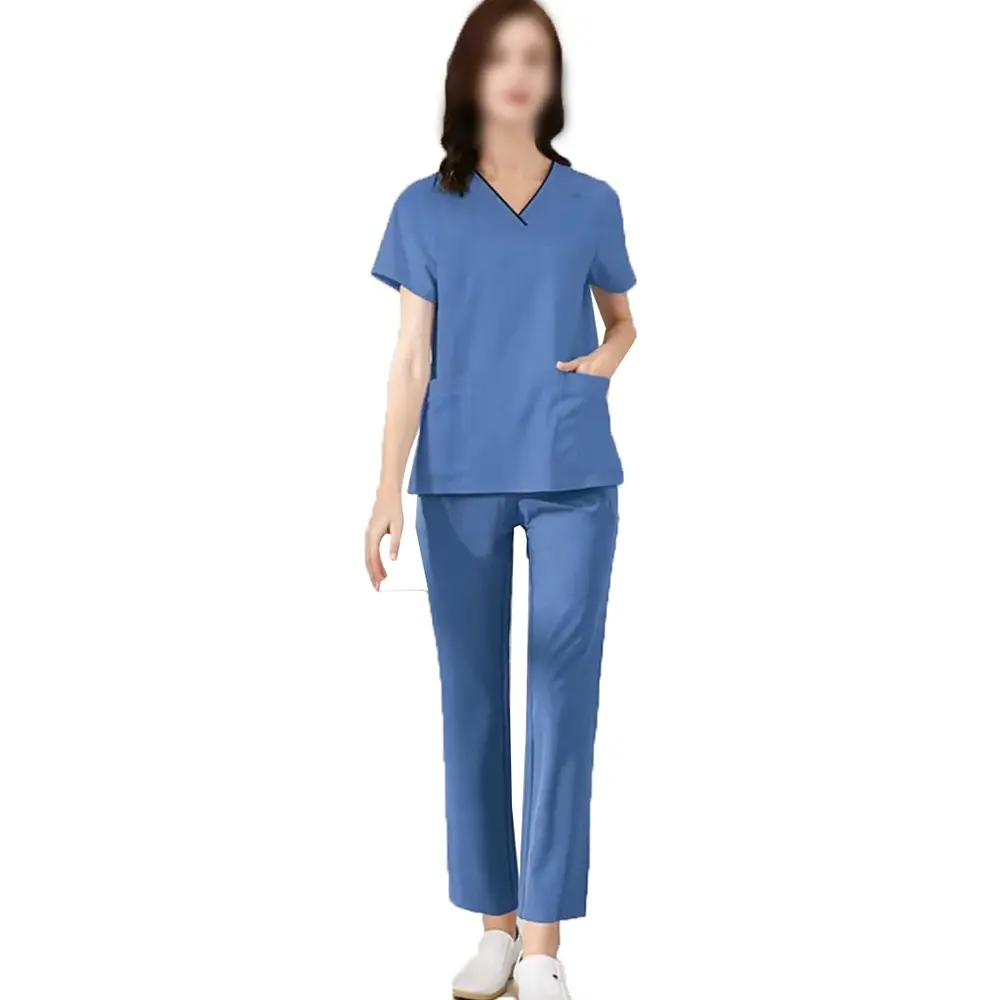 Mulheres Enfermeira Hospital Uniforme Spandex Stretch Moda Uniformes Suit Woven Spa Salon Beleza Médica Scrub Tops Set