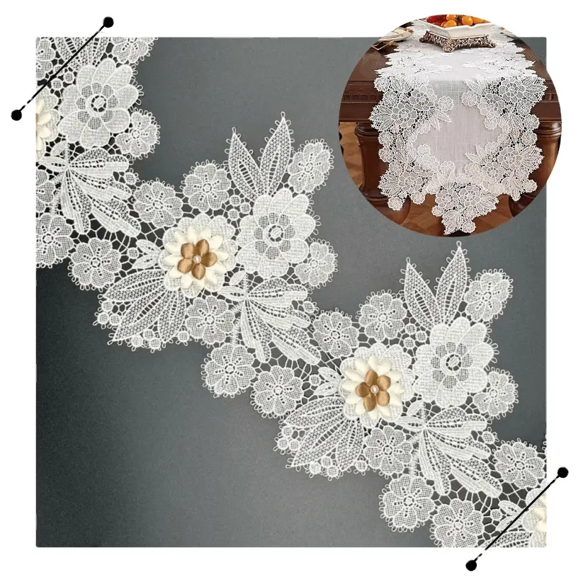 Affinity Tischdecke Vorhangs pitze mit wasser löslichem Spitzen-Barcode, drei dimensionaler Blumen stift Perlen Spitze Zubehör