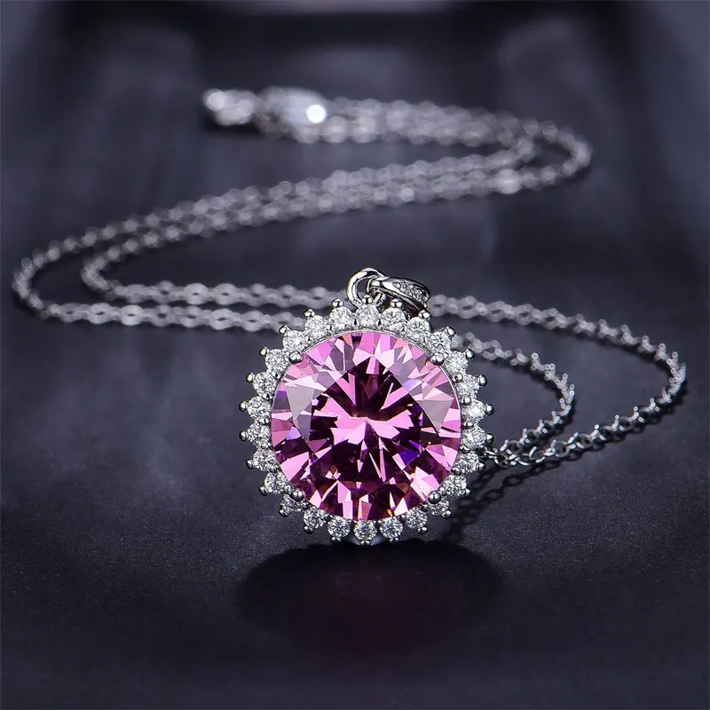 CAOSHI Luxury Fashion strass Jewelry collana in cristallo placcato argento 925 collana con ciondolo rotondo in zirconi rosa per donna