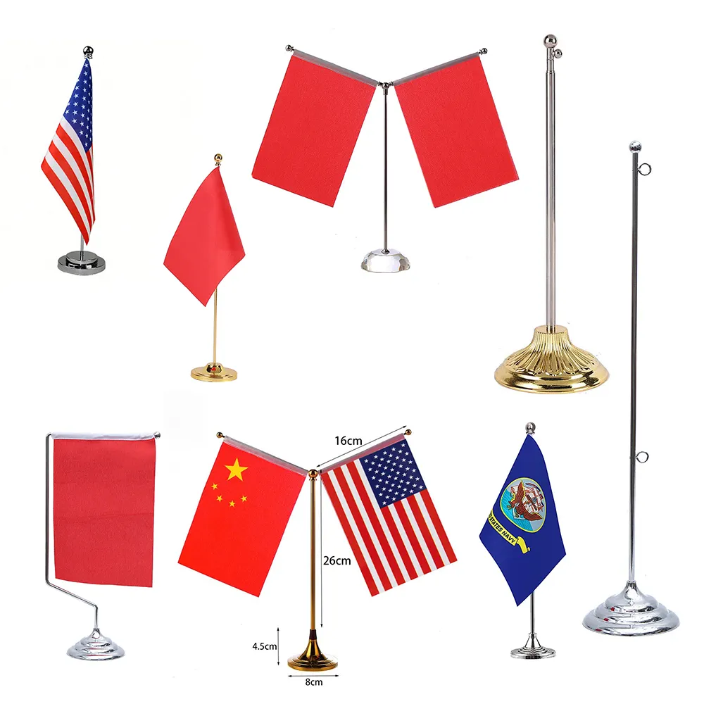 2 Pack National Desk Flag Small Mini USA Office Table Flags con Base di supporto