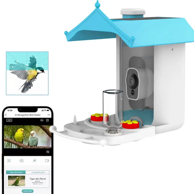 Alimentador inteligente para pájaros con cámara alimentada por energía Solar 1080P Captura automática de aves Control de aplicación de video Vista en vivo AI Identificar especies de aves