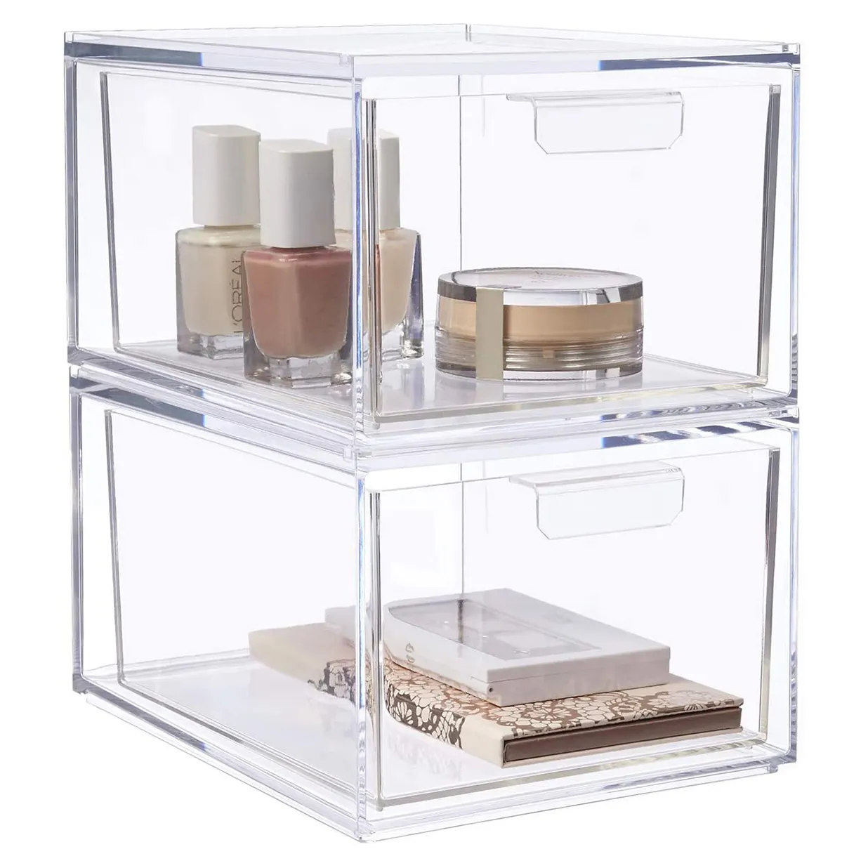 Caja de almacenamiento de acrílico transparente multiusos, cajones de plástico apilables, organizador de cosméticos, caja de almacenamiento
