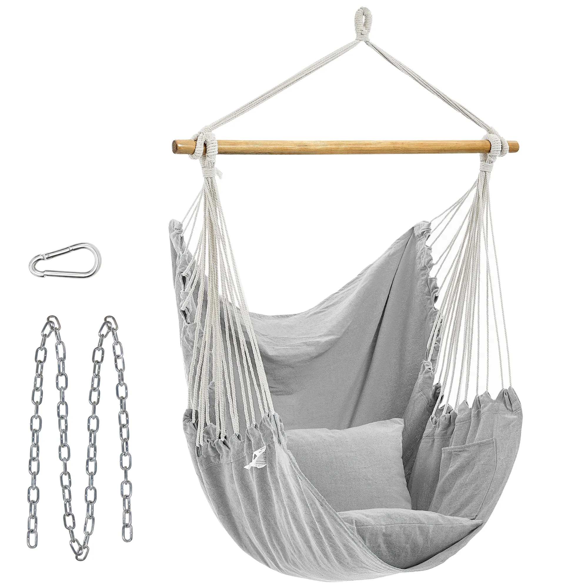 SONGMICS織りハンギングロープスイングハンモックチェア、屋内屋外用クッション2個付き