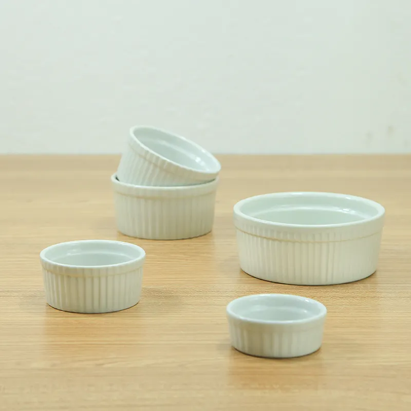 Porcelana soufflé platos de cerámica moldes Creme Brulee y salsas