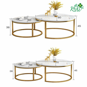 Contemporary Round Nesting Bent Black Gold Metal Side Glass Marble Stone Mdf Wood Coffee <strong>Table</strong> Nest of <strong>3</strong> <strong>Table</strong> <strong>Set</strong> Nesting <strong>Table</strong> - Product Image 2