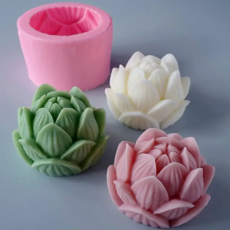 Molde de silicone em forma de flor de lotus 3d, vela, forma de vela, sabonete, bolos, materiais de decoração