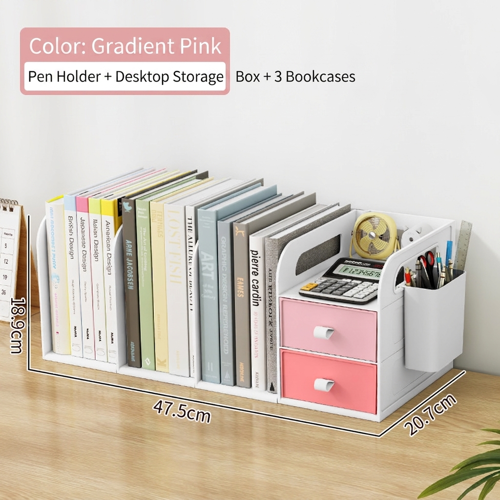 Gradient pink: desktop drawer box-3 bookshelf