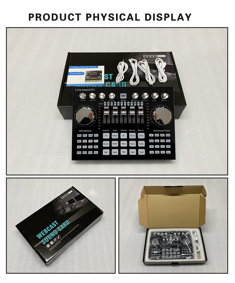 K1 Live Sound Card with Effects Voice Changer Audio Mixer for Live Broadcast Mic