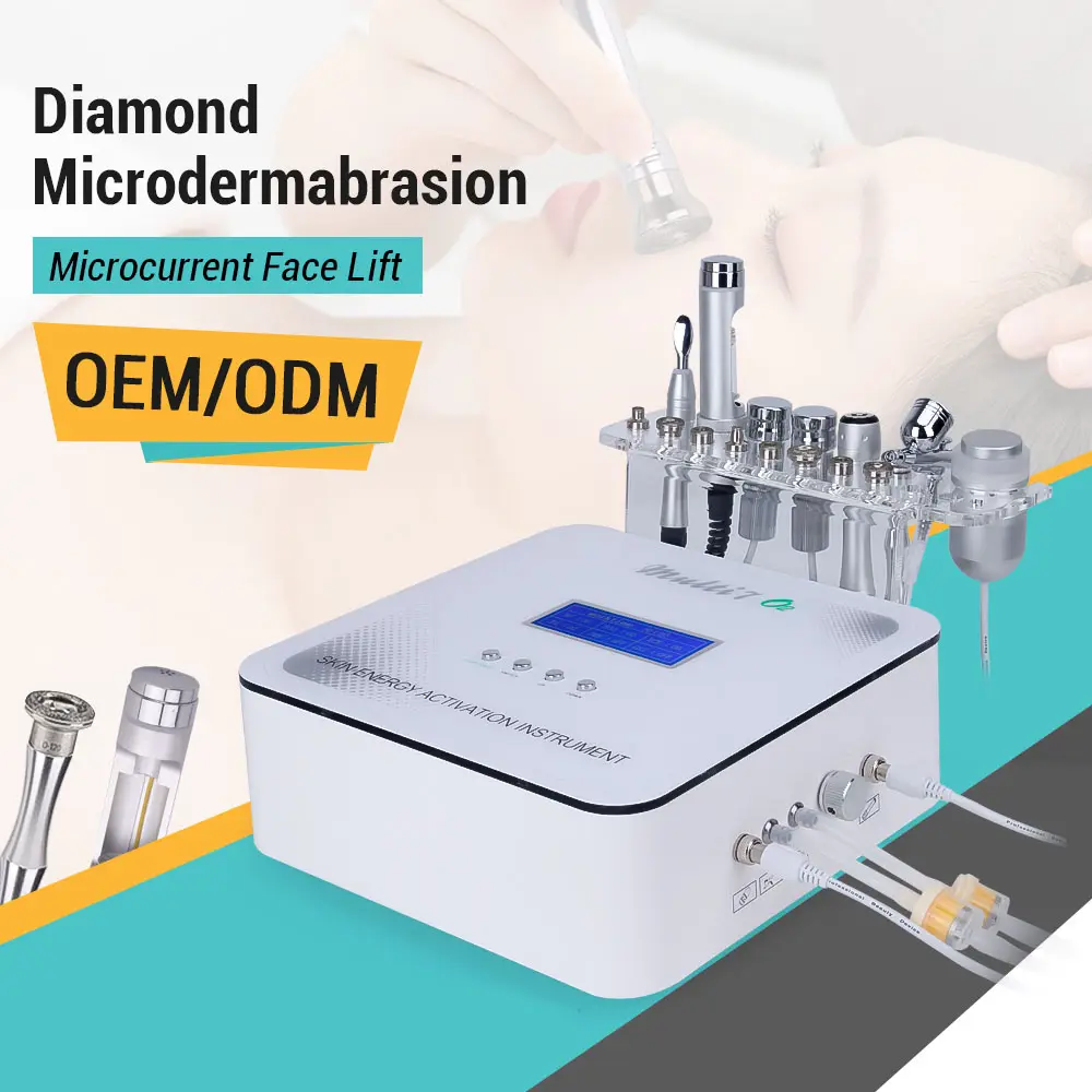 Ektroporasyon galvanik yüz cilt kaldırma cihazları 7 In 1 rf microcurrent elmas mikrodermabrazyon makinesi