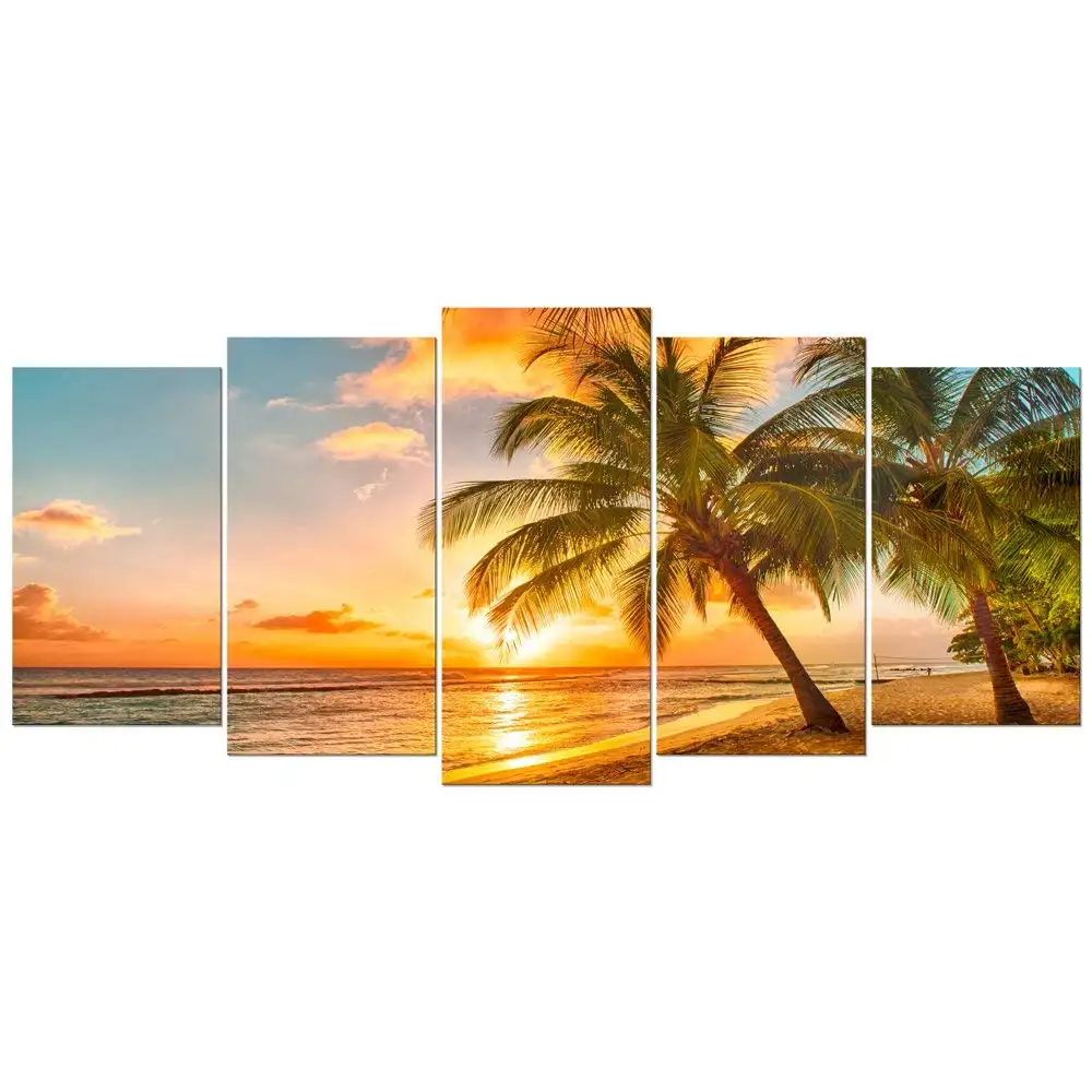 Decoración de pared pintura de la lona de siete arte atardecer paisaje marino, paisaje impresión habitación océano de imagen personalizada