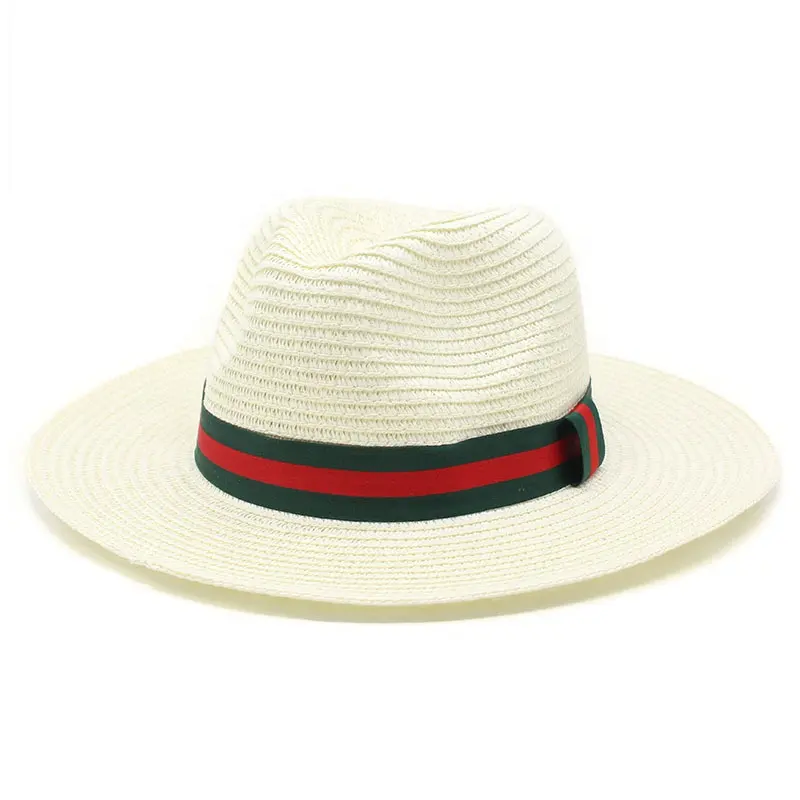 Low MOQ Outdoor Sommerst reifen Kurz krempe Western Cowboy Herren Jazz Zylinder Panama Sonnen feste Stroh Strand hüte