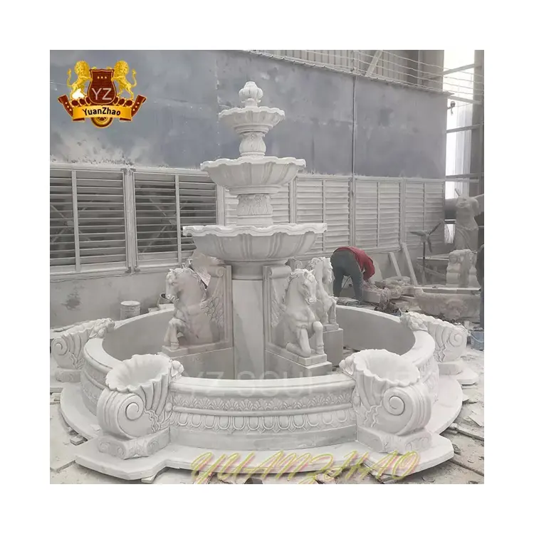 Fuentes de piedra fundida decorativas para exteriores, estatua de caballo de mármol, gran jardín, piedra natural blanca, precios de venta