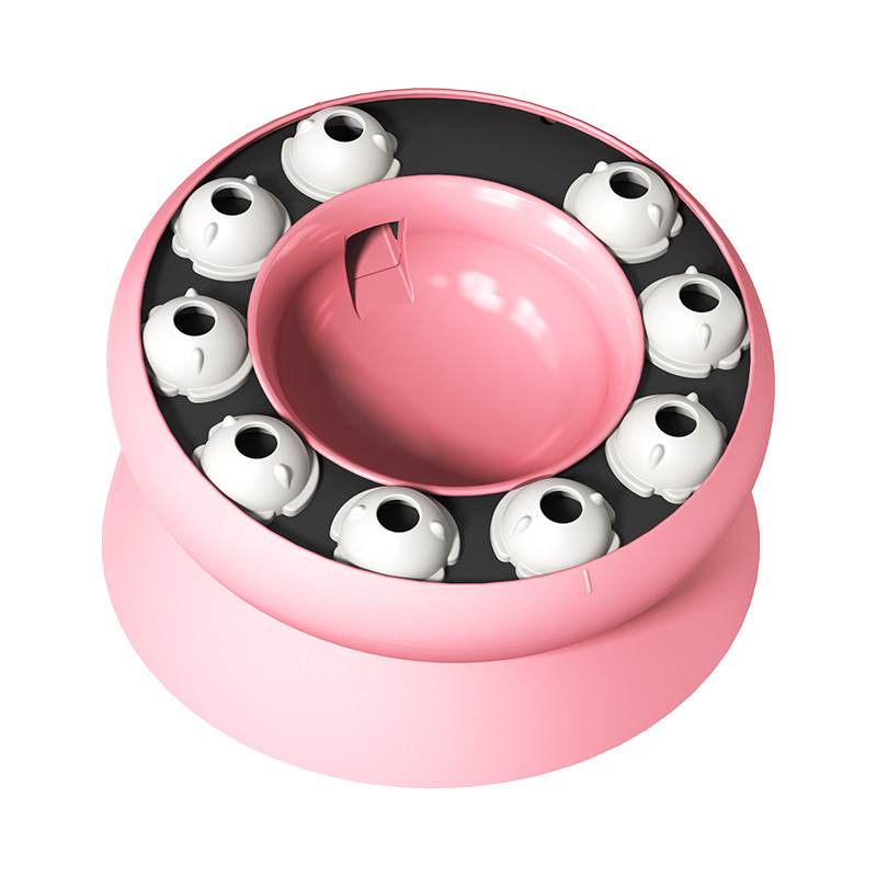 Tazón rosa para gatos para control de peso.