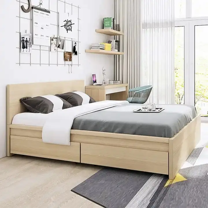 YIFAN Móveis De Madeira De Cama De Casal Designer com Gavetas Space Saving Set Mobiliário De Quarto De Armazenamento De Plataforma Moderna