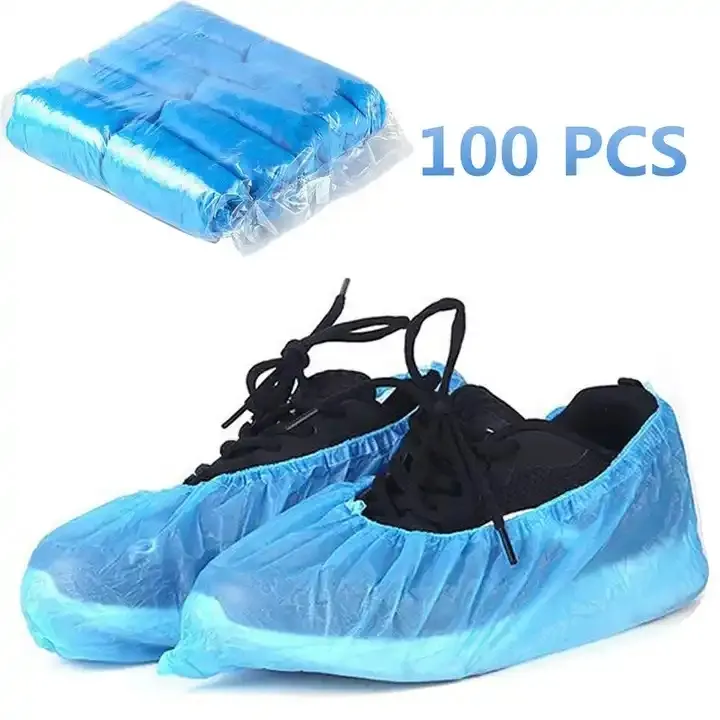 Grosir 17x40cm PP CPE penutup sepatu dengan pita elastis bukan tenunan tahan air plastik penutup sepatu